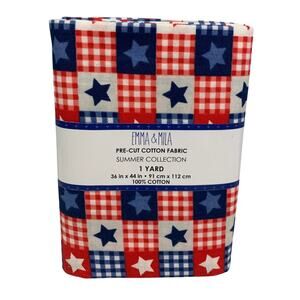 1 YD New Emma & Mila 36 X 44 USA Stars In Block Patriotic Quilting Cotton Fabric